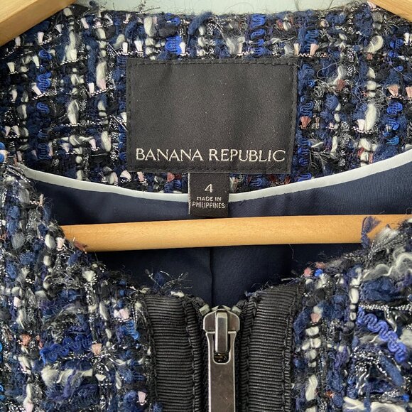 BANANA REPUBLIC Blue, Black and White Boucle Jacket - Size 4 - Picture 2 of 4